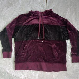 Champion Elite | Womens L | Maroon Black Velour Hoodie Sweatshirt